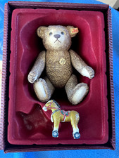 Steiff 1995 Exclusive Brown Bear and 1929 horse on wheels Pewter Miniature 
