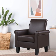 Modern Armchair Retro Upholstered Faux Leather Lounge Chair Accent Chair Reading
