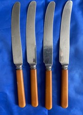 VINTAGE X 4  DINNER KNIVES, STAINLESS STEEL FAUX BONE HANDLE, WESTALL RICHARDSON