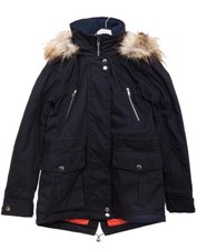 Girls  Midnight Blue Detachable Furry Trim Hood Parka School Jacket Winter Coats