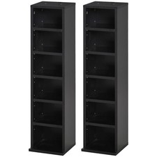 Set of 2 CD Media Display Storage Shelf Unit Tower Rack Adjustable Black