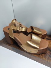 M&S Collection Leather Studded Buckle Platform Clogs Sandals UK 5.5 Wooden Heel
