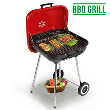 Outdoor Barbecue Cooking Grill Powder Wheels Red Charcoal Trolley BBQ