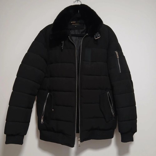 Mens black fur collared - fur,