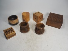Mixed Treen Wooden joblot 7 items  - Large Dice, Bowls/Pots, Boxes