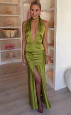 Zara long olive green satin