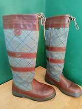 Dubarry Tweed Tartan Size 5 38 Boots Gore Tex Checked Brown Leather Boots
