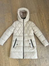 Girls Lipsy Quilted Winter Coat Fur Hood Zip Pockets Pale Pink Beige Age 13