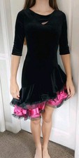 Tango Rumba Latin Dance Dress - black & pink - approx size 6 - has been altered