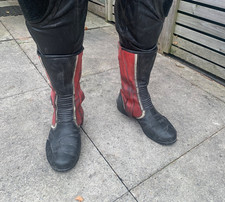 Fieldsheed Motorbike Leather Boots. Mens. Vintage. Black, Red & White. Size 8/42
