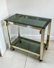 Italian 80s Smoked Glass and Brushed Gold Effect Cocktail Serving Trolley Cart