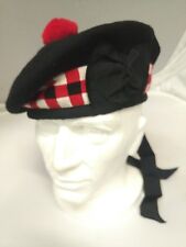 Scottish Balmoral Bonnet Wool Cap Piper Hat Plain Black or Diced Sizes 54 - 64 