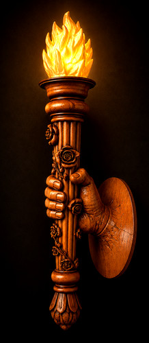 Carved wooden torch sconce - wooden,
