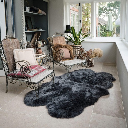 Charcoal sheepskin rug - sheepskin, (quad)