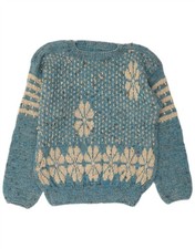 VINTAGE Womens Crew Neck Jumper Sweater UK 14 Medium Blue Floral WD03