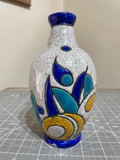 Boch Freres Charles Catteau Cubic Floral D1175 Crackle Glaze Art Deco Vase