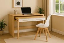 Computer Desk Compact Workstation Sliding Table Drawers White Grey Home Office