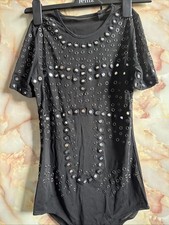 Christopher Kane for Topshop Black Rivet and Mirror Bodysuit Size 8