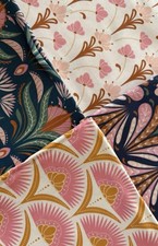 X5 Fat Quarters Cotton Fabric Bundle Vintage Art Deco Pink Blue Beige ~ Florals