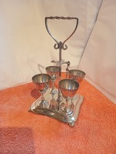 Antique Silver Plated 4-Egg Cup Set with Stand