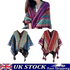 Women Ladies Knitted Open Colourful Poncho Blanket Warm Winter Tassel Wrap Shawl