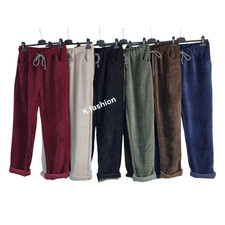 Ladies Italian Velvet Corduroy Magic Elasticated Stretchy Trousers Jogger Pants