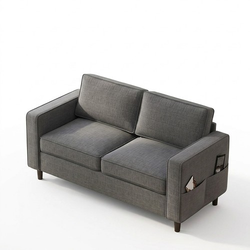 Dark grey linen loveseat - dark, sofa