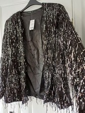 BNWT F&F sz 20 BLACK SILVER SEQUIN TASSLE EVENING JACKET COCKTAIL PARTY CRUISE 