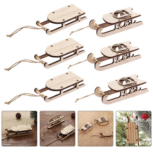 6pcs wooden sleigh pendants - wooden,