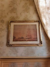 🌟Beautiful Watercolour Picture With Naval Scene (For Restoration) 77cm X 62cm🌟