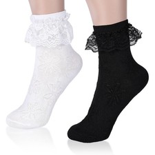 2pairs White Ruffle Socks for