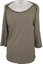 Paul Costelloe Women's T Shirt Size M Brown Stripes 3/4 Sleeve Used F1