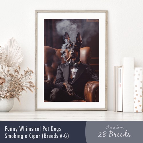 Whimsical dog smoking cigar - dog,