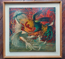 Vintage Mid-century Modern Original 60s Fighting Cocks Tretchikoff Framed Print