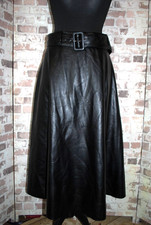 Zara Faux Leather Flared Skirt Long Black Belt Zip XL BNWOT