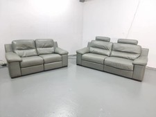 DELIVERY AVAILABLE-Violino Grey Leather 3 and 2 Seater Electric Recliner Sofas