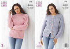 KIng Cole 6108 Knitting Pattern Womens Sweater and Cardigan in Wool Aran