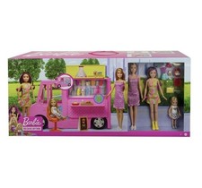 Barbie Food Truck Playset with 3 Barbie Dolls and accsessories pink girls gift.