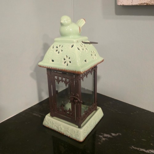 Vtg ceramic bird cage - bird,