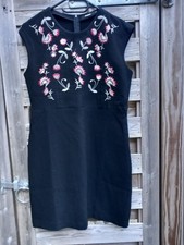 Desigual Dress Size 10-12 sleeveless embroidered autumn winter spring black