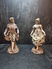 German Kalk Porcelain Hand Painted Bisque  Lord & Lady Couple Figurines Damaged 