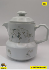☕ Vintage Porcelain Coffee / Tea Pot – White with Floral Design & Silver Rim –