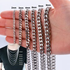 Mens Women Silver Necklace Stainless Steel Cuban Curb Link Chain Hip Hop Thick