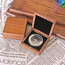 BRASS COMPASS IN WOODEN BOX WITH HINGED LID