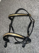 New Cob Black Leather In Hand Bridle with Brass Clencher Browband Noseband