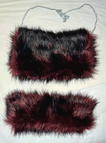 Maroon faux fur - muff, and