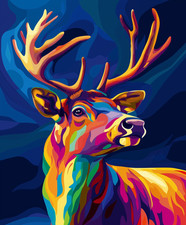 Canvas Art Vibrant Deer Stag Portrait Blue And Orange Wall Picture Poster Print