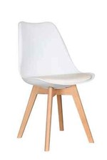 Lorenzo White Tulip Dining Chair x 4 with Padded Seat Wooden Legs Retro