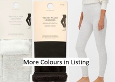 Primark Velvet Plush Leggings Faux Fur Lined All Sizes Black Grey Navy XS-2XL