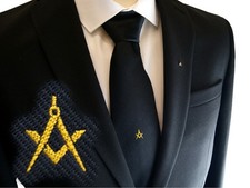Masonic Black Woven Tie With Square Compass